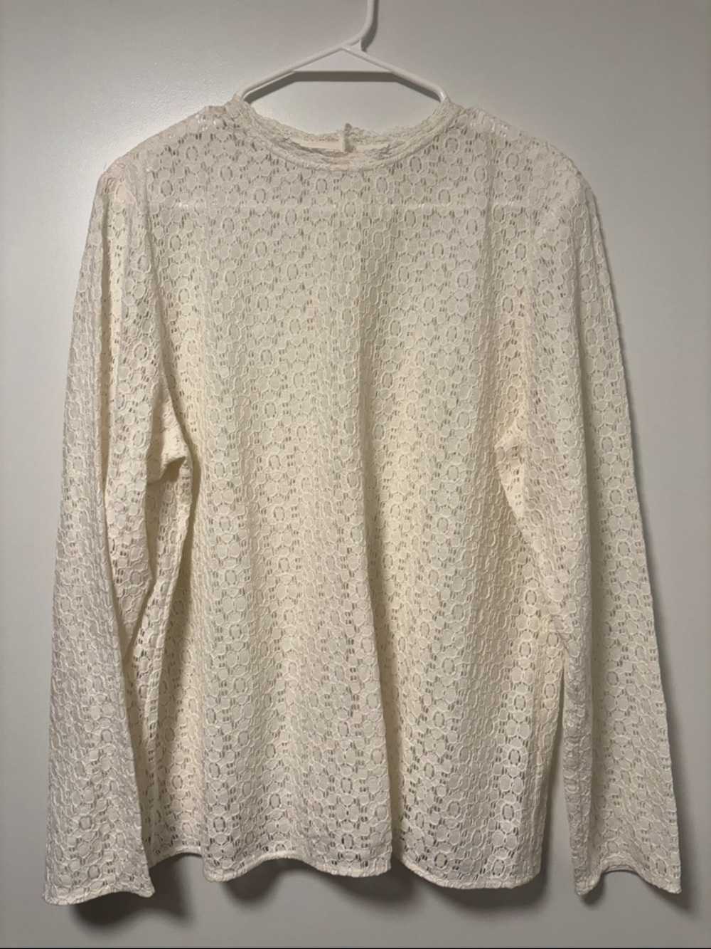 Uniqlo Cream Lace Long-Sleeve Crewneck Top